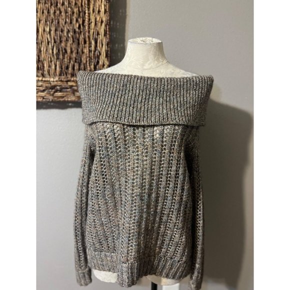 Chicos Sweater Gold Brown SIlver 1 Medium NWT Open Weave - Picture 3 of 8